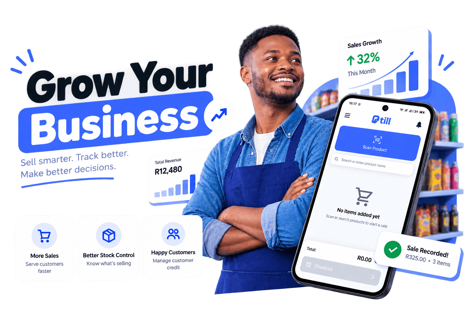 A shop owner using PocketTill to grow their business